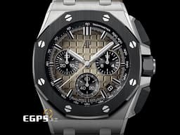Audemars Piguet AP錶 愛彼 Royal Oak Offshore 皇家橡樹離岸型 飛返計時碼錶 26420SO.OO.A600CA.01  不鏽鋼材質 黑色陶瓷錶圈 <font color="#e1e6a8"> 格紋煙燻淺棕色面盤</font><font color="#F75000"> </font> <font color="#FF0000">2023年保卡 新式快拆錶帶 搭載全新4401機芯 </font>自動上鏈 43mm
