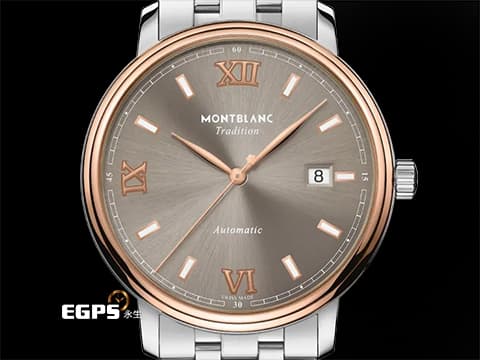 MONTBLANC 萬寶龍 &nbsp;Tradition 傳統系列 127776 鍍金不鏽鋼材質 灰色太陽紋放射面盤 2025年保卡 自動上鍊 40mm