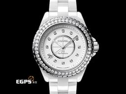 CHANEL 香奈兒 J12 H10473&nbsp;<font color="#05f0f0">白色高科技陶瓷材質 原廠鑲嵌12顆鑽石時標（0.06克拉）</font><font color="#05f0f0" style="font-size: 10pt;">&nbsp;46顆鑽石錶圈（1.21克拉）</font><font color="#ff0000" style="font-size: 10pt;">&nbsp;2025年保卡&nbsp;</font><span style="font-size: 10pt;">專利不鏽鋼蝴蝶扣 自動上鍊 33mm</span>