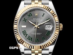 ROLEX 勞力士 DATEJUST 126333 蠔式日誌型 半金款 18K黃金材質&nbsp;<font color="#009100">綠羅馬時標面盤</font> DJ41 經典三角坑紋錶圈 <font color="#FF0000">2025年保卡 紀念型（Jubilee）五銖錶帶</font> 自動上鍊 41mm