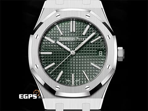 Audemars Piguet 愛彼 AP錶 Royal Oak 皇家橡樹 15510ST.OO.1320ST.09 軍綠色格紋面盤&nbsp;15510 ST 不鏽鋼 大三針 2024年保單&nbsp;自動上鍊 41mm