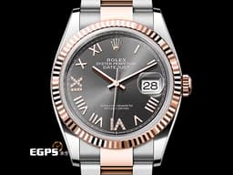 ROLEX 勞力士 蠔式 Datejust 126231 永恒玫瑰金 半金款 <font color="#05f0f0">銀灰色放射紋面盤 原廠鑲鑽羅馬數字VI及IX</font> <font color="#ff0000"> 2023年保卡</font>  自動上鍊 36mm