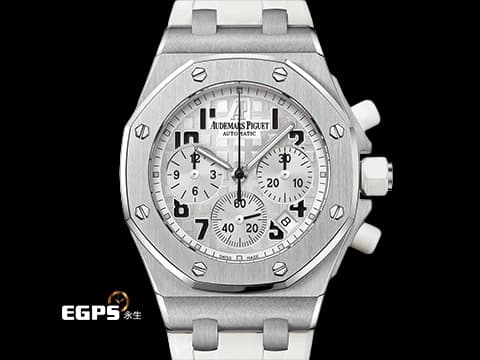 Audemars Piguet 愛彼 AP錶 Ladies Royal Oak Offshore 26283ST.OO.D010CA.01 皇家橡樹 白色超大格紋面盤&nbsp;離岸型 計時碼表 絕美氣質ＡＰ女表 經典絕版品 白色橡膠錶帶～&nbsp;自動上鍊 37mm