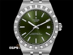 TUDOR 帝舵 Royal 皇家系列 2836C1A0-0103 不鏽鋼材質 <font color="#ff0000">綠色太陽紋面盤</font>  割坑紋與磨光飾面間隔錶圈 <font color="#ff0000">2026年保卡</font> 「T-fit」摺扣 自動上鍊 36mm
