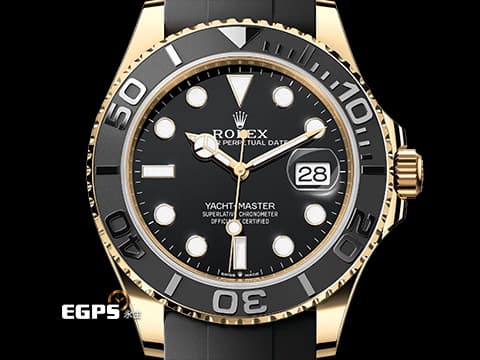 ROLEX 勞力士 Yacht-Master 226658 遊艇名仕 橡膠錶帶黃K金款遊艇，閃耀華貴 Oysterflex橡膠錶帶搭配快調延展錶扣 黑色陶瓷錶圈 2024年新式保卡 自動上鍊 42mm