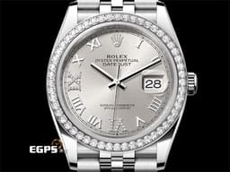 ROLEX 勞力士 Datejust 36 蠔式日誌型 126284RBR <font color="#c0c0c0">銀白色羅馬數字VI、IX鑲鑽面盤 原廠鑽圈</font>&nbsp;DJ36 不鏽鋼<font color="#FF0000"> 2021年新式保卡 紀念型（Jubilee）五銖錶帶</font>&nbsp;126284 RBR 自動上鍊 36mm
