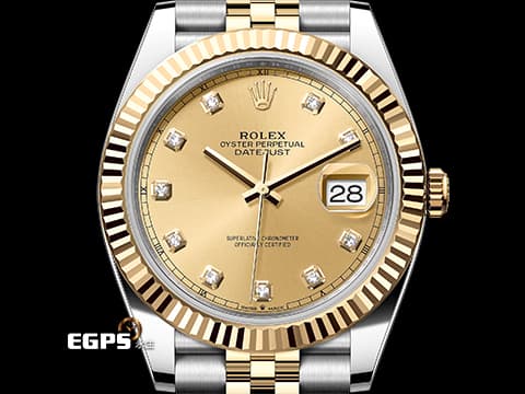 ROLEX 勞力士 DateJust 41 蠔式日誌型 126333 原廠鑽石時標 皇帝金面盤 18K黃金 半金款 DJ41 經典三角坑紋錶圈 2025年新式保單 紀念型（Jubilee）五銖錶帶 自動上鍊 41mm