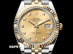 ROLEX 勞力士 DateJust 41 蠔式日誌型 126333 <font color="#f5dea8">原廠鑽石時標 皇帝金面盤</font> 18K黃金 半金款 DJ41 經典三角坑紋錶圈 <font color="#FF0000">2025年新式保單 紀念型（Jubilee）五銖錶帶</font> 自動上鍊 41mm