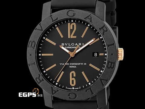 BVLGARI 寶格麗 Bulgari Bulgari CarbonGold系列 102248&nbsp;黑色複合碳纖維+玫瑰金材質 半金款&nbsp;BB40CL&nbsp;經典刻度錶圈&nbsp;大三針&nbsp;自動上鍊 40mm