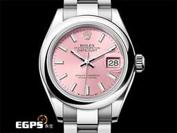 ROLEX 勞力士 Lady-Datejust 28 蠔式日誌型 279160 <font color="#FFC0CB">粉紅色面盤 柱狀夜光時標</font> 經典 DJ28 不鏽鋼 <font color="#FF0000">2025年保卡 蠔式（Oyster）三節板帶</font> 自動上鍊 28mm