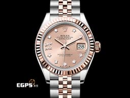 ROLEX 勞力士 Lady-Datejust 28 蠔式日誌型 279171 18K永恆玫瑰金 半金款 DJ28 <font color="#fdceb4">原廠鑲嵌鑽石18K金星形底座 經典三角坑紋錶圈</font> <font color="#FF0000">2021年保卡 紀念型（Jubilee）五銖錶帶</font> 自動上鍊 28mm