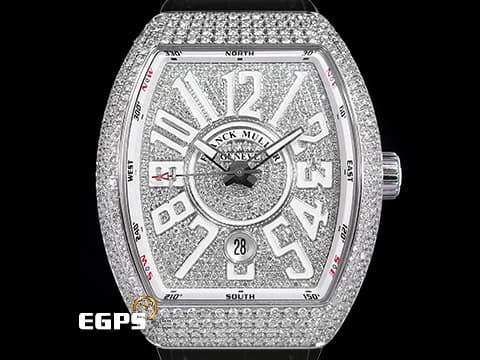Franck Muller 法蘭穆勒 FM Vanguard V41 酒桶型 精鑲鑽圈、滿天星面盤 白色阿拉伯數字時標&nbsp;不鏽鋼材質 V41 SC DT 自動上鍊 40.8X50mm