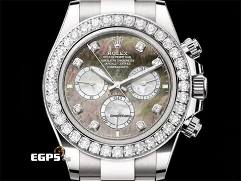 ROLEX 勞力士 Cosmograph Daytona 宇宙計時型 迪通拿 126579RBR 18K白金材質 原廠鑲嵌36顆鑽石錶圈、8顆鑽石時標 鮮明對比黑、白兩色珍珠貝母面盤&nbsp;2026年保卡&nbsp;賽車計時碼表&nbsp;自動上鏈 40mm