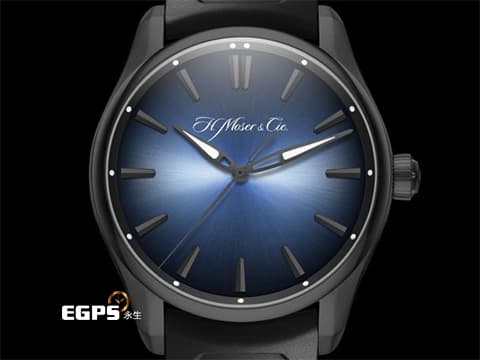 H.MOSER &amp; CIE 亨利慕時 PIONEER CENTRE SECONDS 開拓者 3200-1205 DLC鍍黑不鏽鋼材質 電光藍fumé煙燻面盤  2023年保單卡&nbsp;大三針 自動上鍊 42.8mm