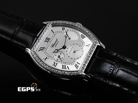 CHOPARD 蕭邦 16/2248 酒桶型 18K白金材質 精鑲鑽石錶圈 羅馬數字銀白色面盤&nbsp; 手動上鏈 33mm