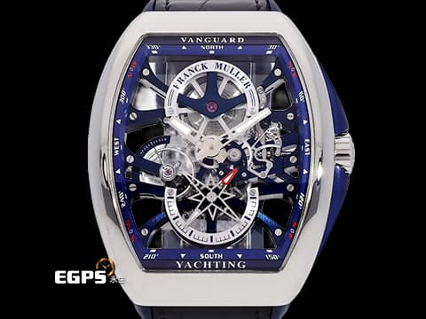 Franck Muller法蘭穆勒 Vanguard Yachting 系列 V45 S6 SQT&nbsp; &nbsp;無錶圈一體化美學 藍色船錨造型鏤空面盤 2026年&nbsp;不鏽鋼材質 手動上鍊&nbsp; 53.7x 44mm