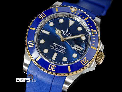 ROLEX 勞力士 Submariner Date 蠔式 潛航者 126613LB 藍水鬼 藍色陶瓷外圈 搭配Rubber B橡膠錶帶&nbsp;126613 LB&nbsp;半金款 18K黃金 潛水錶 2021年保卡 自動上鍊 41mm