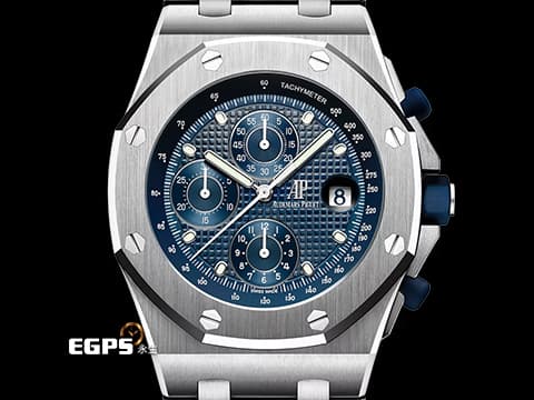 AUDEMARS PIGUET 愛彼 AP錶 ROYAL OAK OFFSHORE 26237ST.OO.1000ST.01 不鏽材質鋼 皇家橡樹 離岸型 25週年 1993年復刻版 藍色格紋面盤&nbsp;2021年保卡&nbsp;計時碼表 自動上鍊 42mm