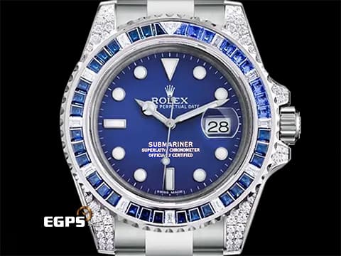 ROLEX 勞力士 Submariner 116610 潛航者 不鏽鋼材質 水鬼 快調式摺疊帶扣  大名鼎鼎的時間管理大師潮錶、客製化藍色面盤、精鑲寶石錶框、錶耳 潛水錶 自動上鍊 40mm