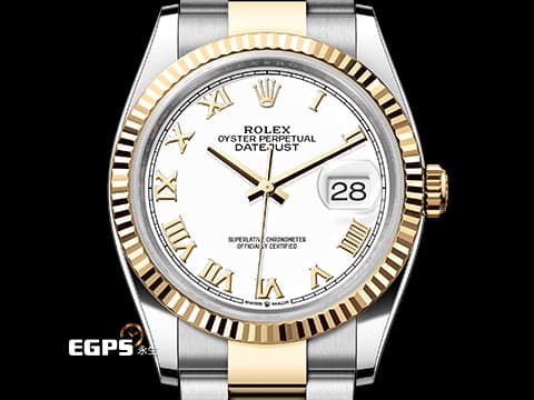 ROLEX 勞力士 Datejust 36 蠔式日誌型 126233 18K黃金與不鏽鋼材質&nbsp;半金款 DJ36 白色面盤搭配黃金立體羅馬數字時標 2025年卡&nbsp;自動上鍊 36mm