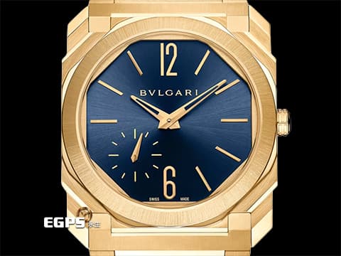 BVLGARI 寶格麗 Bulgari Octo Finissimo 103812 18K黃金材質 超薄錶殼（厚 6.40 公釐） 太陽紋藍色漆面錶盤 2026年保卡 新錶訂價：1,537,000元 整支重約4.5兩&nbsp;自動上鍊 40mm