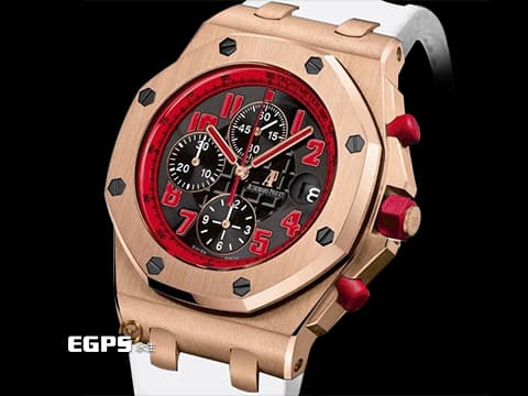 Audemars Piguet AP錶 愛彼 Royal Oak Offshore 皇家橡樹離岸型 計時碼錶 26299OR.OO.D001GA.01 18K玫瑰金材質 黑色“Mega Tapisserie”錶盤 馬庫斯標誌錶背 全球限量50枚 自動上鏈&nbsp;42mm