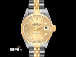 ROLEX 勞力士 DateJust 69173 18K黃金材質 半金款 <font color="#f5edc7">香檳金色面盤 原廠鑲嵌鑽石時標</font> 自動上鏈 26mm