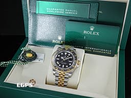 ROLEX 勞力士 GMT-Master II 蠔式 格林威治型 126713GRNR <font color="#9c9893">灰</font><font color="#4F4F4F">黑</font>雙色陶瓷錶圈 皮蛋圈 126713 GRNR <font color="#f5dea8">18K黃金 半金款</font> 兩地時間 <font color="#FF0000">2025年保卡 部分原廠膠膜 僅試戴 紀念型（Jubilee）五銖錶帶</font> 自動上鍊 40mm