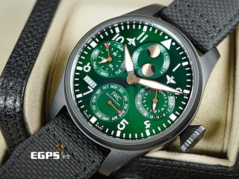 IWC 萬國錶 Pilot's TOP GUN Perpetual Calendar 大飛行員 海軍空戰部隊 IW503005&nbsp;賽車綠特別版&nbsp;萬年曆 月相盈虧 七日鍊&nbsp;黑陶瓷 大飛&nbsp;2021年台灣公司貨 限量250只&nbsp;自動上鍊 46.2mm