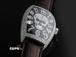 Franck Muller FM 法蘭穆勒 FM 8880 SC GOTH NBR D CD 酒桶型 18K白金材質 <font color="#05f0f0">原廠鑲嵌鑽石錶殼、骷髏頭圖案面盤、立體經典阿拉伯數字時標</font> 自動上鏈 44x54mm