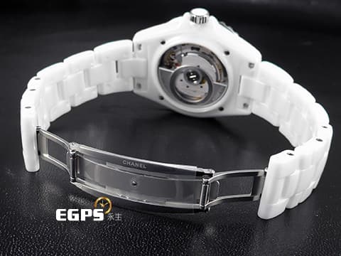 CHANEL 香奈兒 J12 Caliber 12.1系列 White Ceramic H5700 白陶瓷 經典 大三針 專利不鏽鋼蝴蝶扣 新機芯 透明錶背 2025年保單 自動上鍊 38mm