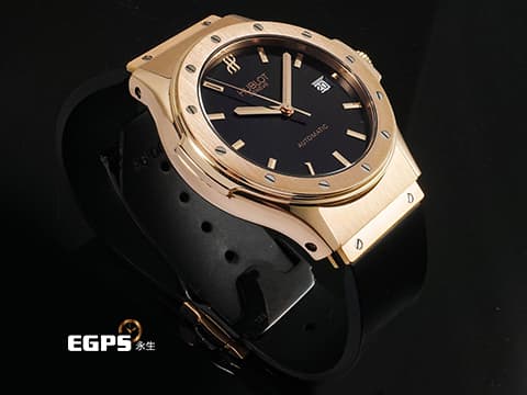 HUBLOT 宇舶 Classic Fusion 經典融合 1915.NE10.8 18K玫瑰金材質 簡約黑色面盤 大三針 整支重約3.4兩 自動上鍊 42mm