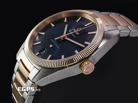 OMEGA 歐米茄 Globemaster 星座系列 13020392103001 18K玫瑰金&amp;不鏽鋼材質 半金款 太陽線紋磨砂藍色面盤 2024年保卡 台灣公司貨 同軸擒縱 自動上鏈 39mm