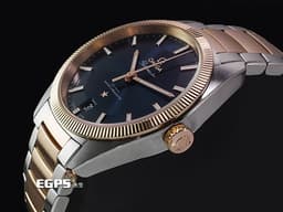 OMEGA 歐米茄 Globemaster 星座系列 13020392103001 18K玫瑰金&amp;不鏽鋼材質 半金款 <font color="#0582f5">太陽線紋磨砂藍色面盤</font> <font color="#ff0000">2024年保卡 台灣公司貨</font> 同軸擒縱 自動上鏈 39mm