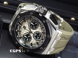 Audemars Piguet AP錶 愛彼 Royal Oak Offshore 皇家橡樹離岸型 飛返計時碼錶 26420SO.OO.A600CA.01  不鏽鋼材質 黑色陶瓷錶圈 <font color="#e1e6a8"> 格紋煙燻淺棕色面盤</font><font color="#F75000"> </font> <font color="#FF0000">2023年保卡 新式快拆錶帶 搭載全新4401機芯 </font>自動上鏈 43mm