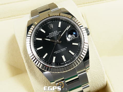 ROLEX 勞力士 Datejust 41 蠔式日誌型 126334 亮黑色面盤&nbsp;不鏽鋼 DJ41 經典三角坑紋錶圈&nbsp;2024保單 蠔式（Oyster）三節錶帶  自動腕錶 41mm