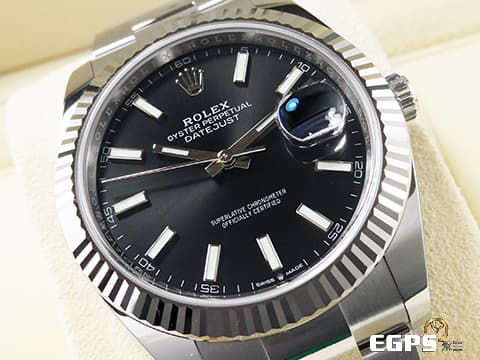 ROLEX 勞力士 Datejust 41 蠔式日誌型 126334 亮黑色面盤&nbsp;不鏽鋼 DJ41 經典三角坑紋錶圈&nbsp;2024保單 蠔式（Oyster）三節錶帶  自動腕錶 41mm