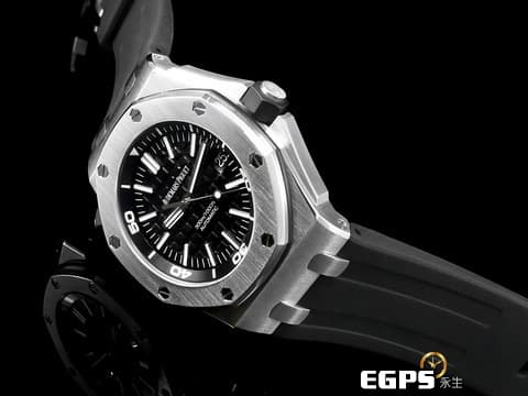 Audemars Piguet 愛彼 AP錶 Royal Oak Offshore Diver 皇家橡樹 離岸型 15710ST.OO.A002CA.01 經典八角形外框 特大格紋面盤 黑呆 15710 ST 不鏽鋼 潛水錶&nbsp;2017年保卡 透背款 自動上鍊 42mm