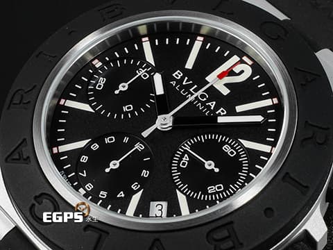BVLGARI 寶格麗 Bulgari Aluminium系列 103868&nbsp;鋁合金+鈦金屬材質&nbsp;熊貓面盤&nbsp;黑色橡膠刻度錶圈 計時碼表 2025年保卡 台灣公司貨 自動上鍊 40mm