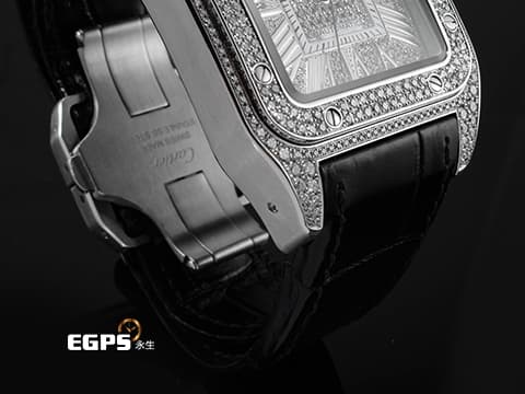 CARTIER 卡地亞 Santos 100 de Cartier 山度士 大型 經典 不鏽鋼材質 精鑲鑽石滿天星面盤、錶圈、錶扣&nbsp;自動上鍊 41mm
