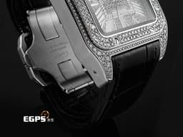 CARTIER 卡地亞 Santos 100 de Cartier 山度士 大型 經典 不鏽鋼材質 <font color="#05f0f0">精鑲鑽石滿天星面盤、錶圈、錶扣</font>&nbsp;自動上鍊 41mm