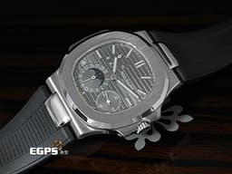 Patek Philippe 百達翡麗 PP錶 Nautilus Moonphase 金鷹 鸚鵡螺 5712G 小秒針 動能顯示 月相盈虧 5712 G 搭配Rubber B黑色橡膠錶帶 18K白金 <font color="#ff0000">一代經典 絕版日內瓦印記機芯</font> 自動上鍊 43x38mm