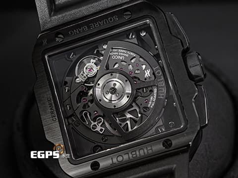 HUBLOT 宇舶 Square Bang Unico「ALL BLACK」限量版 黑陶瓷 821.CX.0140.RX 方形 飛返 計時碼表 鏤空面盤 2022保單 限量250顆 自動上鍊 42mm