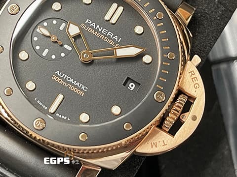 PANERAI 沛納海 Submersible PAM1164 三日鍊 玫瑰金 複合式材質錶殼 Goldtech玫瑰金材質、黑色陶瓷錶圈，小沛潛水錶款稀有的適合亞州人手腕的44mm黃金尺寸，2022年保單 自動上鍊 44mm