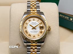 ROLEX 勞力士 Lady DateJust 179173 蠔式日誌型&nbsp;DJ26 經典三角坑紋錶圈 半金款 <font color="#ff0000">18K黃金材質 羅馬數字立體時標&nbsp;天然珍珠母貝面盤 五株紀念型鏈帶&nbsp;</font>自動上鍊 26mm