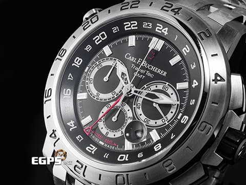 Carl F. Bucherer 寶齊萊 Patravi ChronoGrade 柏拉維 00.10633.08.33.01 三地時間顯示 GMT 不鏽鋼材質 黑色面盤、原廠橡膠錶帶&nbsp;台灣公司貨 錶友蒐藏未使用品 保有部分原廠膠膜&nbsp;自動上鍊 46.6mm