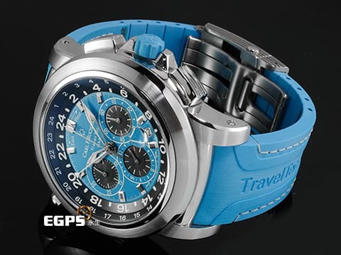 Carl F. Bucherer 寶齊萊 Patravi ChronoGrade 柏拉維 00.10620.08.53.2 三地時間顯示 GMT 不鏽鋼材質 藍色面盤、原廠橡膠錶帶 2020年保卡 台灣公司貨 自動上鍊 46.6mm