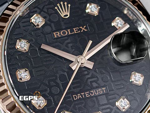 ROLEX 勞力士 Datejust 116231 經典 蠔式日誌型 玫瑰金 半金款 黑色紀念浮雕面盤 原廠鑲鑽時標 電腦面 亂碼字頭 自動上鍊 36mm
