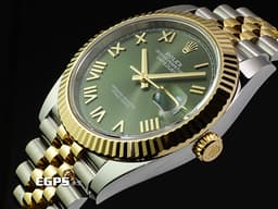 ROLEX 勞力士 DateJust 41 蠔式日誌型 126333 <font color="#f5cd3d">18K黃金材質 半金款</font> DJ41 經典三角坑紋錶圈 <font color="#98f570">新款綠色面盤搭配金質立體羅馬時標</font>&nbsp;<font color="#FF0000">2026年保單 紀念型（Jubilee）五銖錶帶</font> 自動上鍊 41mm