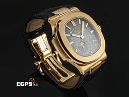 Patek Philippe 百達翡麗 PP錶 Nautilus 金鷹系列 鸚鵡螺 5712R-001 停產款 18K玫瑰金材質 <font color="#f8d0af">漸層深灰色橫條紋面盤 月相顯示</font> <font color="#FF0000">2017年保單 台灣公司貨</font>&nbsp;自動上鏈 38x43mm